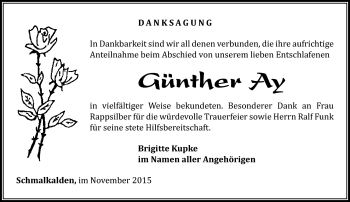 Traueranzeige von Günter Ay von Südthüringer Presse