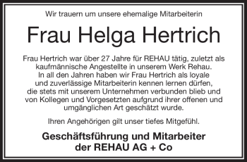 Traueranzeige von Helga Hertrich von Frankenpost