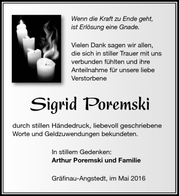 Traueranzeige von Sigrid Poremski von Südthüringer Presse