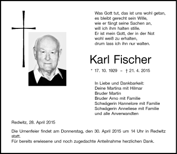 Traueranzeige von Karl Fischer von Neue Presse Coburg