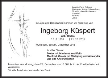 Traueranzeige von Ingeborg Küspert von Frankenpost