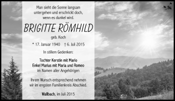Traueranzeige von Brigitte Römhild von Südthüringer Presse