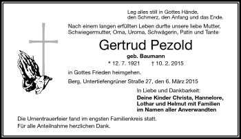 Traueranzeige von Gertrud Pezold von Frankenpost