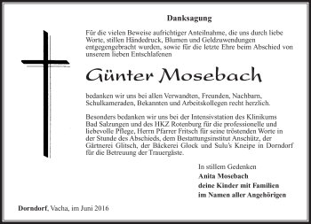 Traueranzeige von Günter Mosebach von Südthüringer Presse