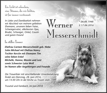 Traueranzeige von Werner Messerschmidt von Südthüringer Presse