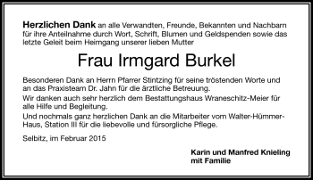 Traueranzeige von Irmgard Burkel von Frankenpost