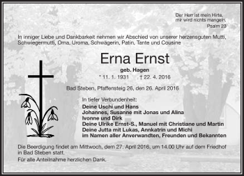 Traueranzeige von Erna Ernst von Frankenpost