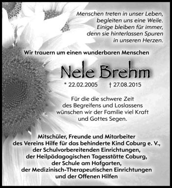 Traueranzeige von Nele Brehm von Neue Presse Coburg