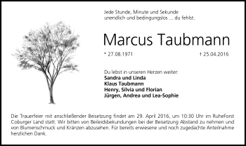Traueranzeige von Marcus Taubmann von Neue Presse Coburg