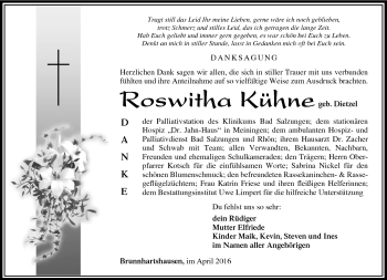 Traueranzeige von Roswitha Kühne von Südthüringer Presse