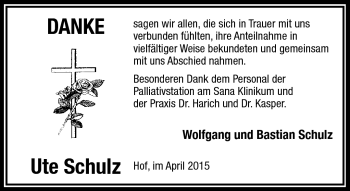 Traueranzeige von Ute Schulz von Frankenpost