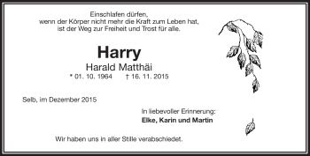 Traueranzeige von Harald Matthäi von Frankenpost