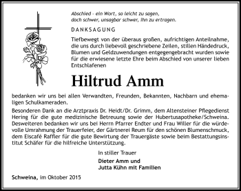 Traueranzeige von Hiltrud Amm von Südthüringer Presse