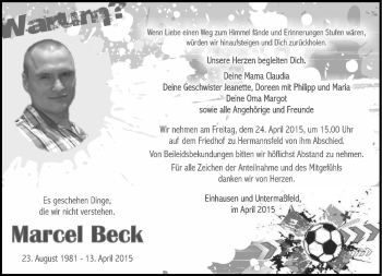 Traueranzeige von Marcel Beck von Südthüringer Presse