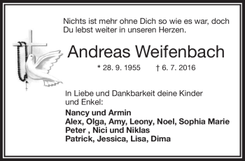 Traueranzeige von Andreas weifenbach von Frankenpost