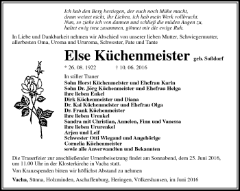 Traueranzeige von Else Küchenmeister von Südthüringer Presse