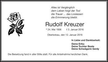 Traueranzeige von Rudolf Kreuzer von Frankenpost