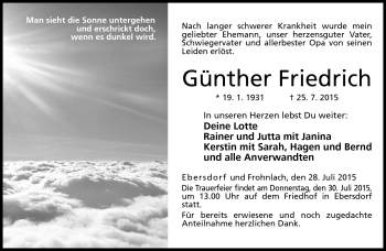 Traueranzeige von Günther Friedrich von Neue Presse Coburg