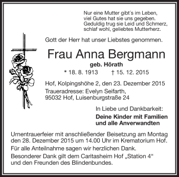 Traueranzeige von Anna Bergmann von Frankenpost