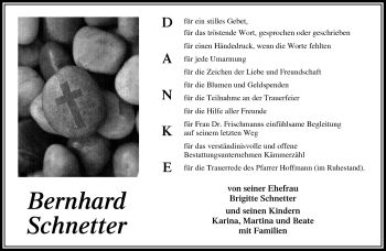 Traueranzeige von Bernhard Schnetter von Südthüringer Presse