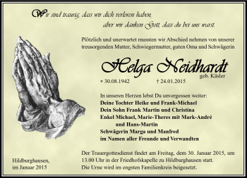 Traueranzeige von Helga Neidhardt von Südthüringer Presse