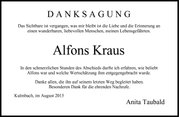 Traueranzeige von Alfons Kraus von Frankenpost