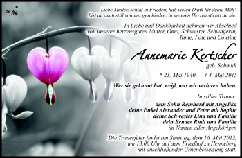 Traueranzeige von Annemarie Kertschner von Südthüringer Presse