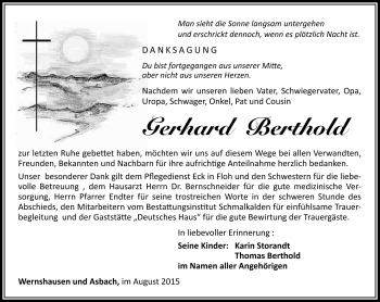 Traueranzeige von Gerhard Berthold von Südthüringer Presse