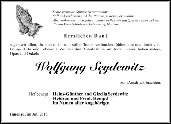 Traueranzeige von Wolfgang Seydewitz von Südthüringer Presse
