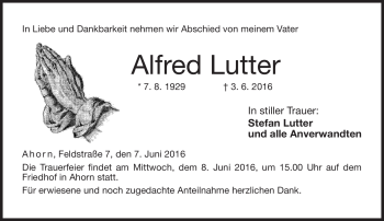 Traueranzeige von Alfred Lutter von Neue Presse Coburg