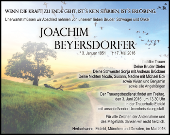 Traueranzeige von Joachim Beyersdorfer von Südthüringer Presse