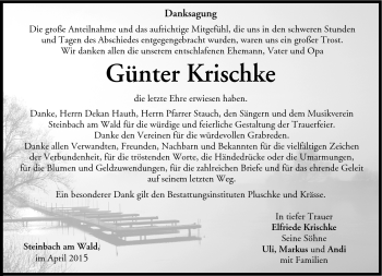 Traueranzeige von Günter Krischke von Neue Presse Coburg
