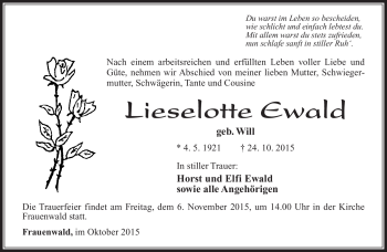 Traueranzeige von LIeselotte Ewald von Südthüringer Presse