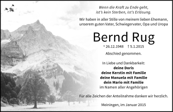 Traueranzeige von Bernd Rug von Südthüringer Presse