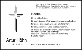 Traueranzeige von Artur Höhn von Frankenpost
