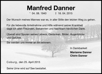 Traueranzeige von Manfred Danner von Neue Presse Coburg