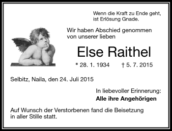 Traueranzeige von Else Raithel von Frankenpost