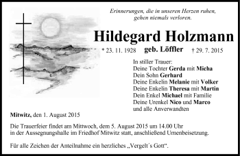 Traueranzeige von Hildegard Holzmann von Neue Presse Coburg