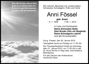 Traueranzeige von Anni Fössel von Neue Presse Coburg