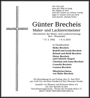 Traueranzeige von Günter Brecheis von Frankenpost