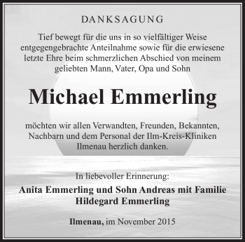 Traueranzeige von Michael Emmerling von Südthüringer Presse