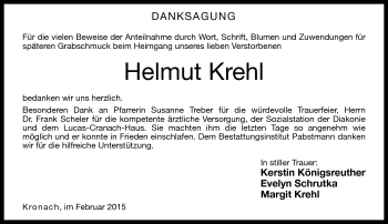 Traueranzeige von Helmut Krehl von Neue Presse Coburg