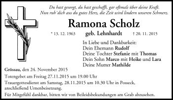 Traueranzeige von Ramona Scholz von Neue Presse Coburg