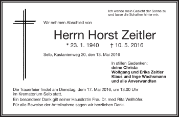 Traueranzeige von Horst Zeitler von Frankenpost