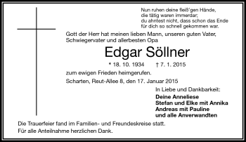 Traueranzeige von Edgar Söllner von Frankenpost