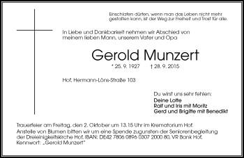 Traueranzeige von Gerold Munzert von Frankenpost