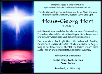 Traueranzeige von Hans-Georg Hort von Südthüringer Presse