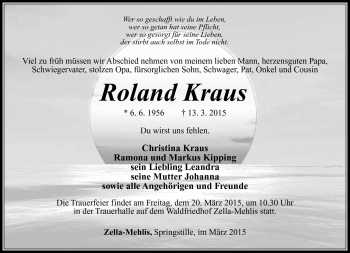 Traueranzeige von Roland Kraus von Südthüringer Presse