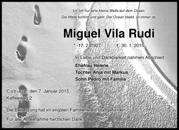 Traueranzeige von Miguel Vila Rudi von Neue Presse Coburg