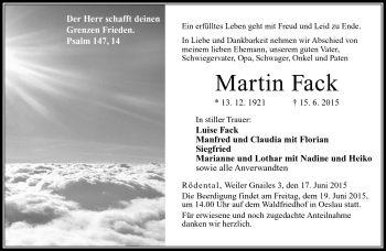 Traueranzeige von Martin Fack von Neue Presse Coburg